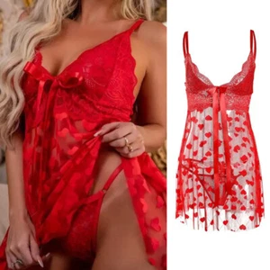 Women's Nightwear Lingeries Sleepwear Pajamas Dress See Through Red Sexy New E - Picture 1 of 9