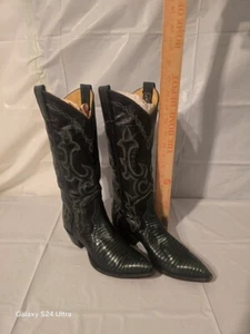 Vintage Larry Mahan Boots Women's Size 6.5B Black Leather - Picture 1 of 8