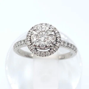 Vintage 18ct White Solid Gold 1/2ct Diamond Halo Cluster Ladies Ring Size K1/2 - Picture 1 of 8