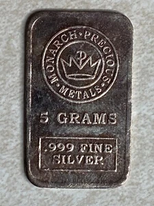 5 gram Silver Bar Monarch Precious Metals Bullion Less than an ounce F118 - Picture 1 of 2