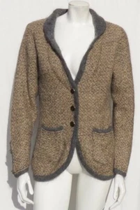 GATTINONI Italy Women’s Gray Beige Kid Mohair Boucle Knit Cardigan Sweater 46 S - Picture 1 of 5