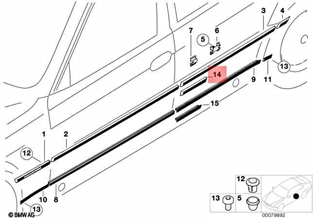 OEM BMW E38 L7 Sedan Rubber Strip Left 51138193303 - Image 1 of 1