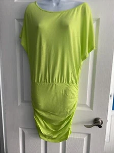 Victoria's Secret Lime Green Off Shoulder Tee Dress Ruched Drop Waist S/P S - Picture 1 of 3