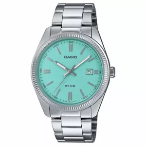 Casio Vintage Silver Stainless Steel Turquoise Blue Classic Watch MTP1302PD-2A2 - Picture 1 of 6