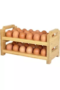 Bamboo Egg Holder Countertop - Stackable Design for 18-36 Eggs - 2 Tier - Picture 1 of 7