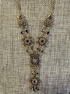 Schwarz & Klar Kristall Elegant Floral Halskette Gothic Antik Michal Negrin? 16 zoll - Bild 1 von 5