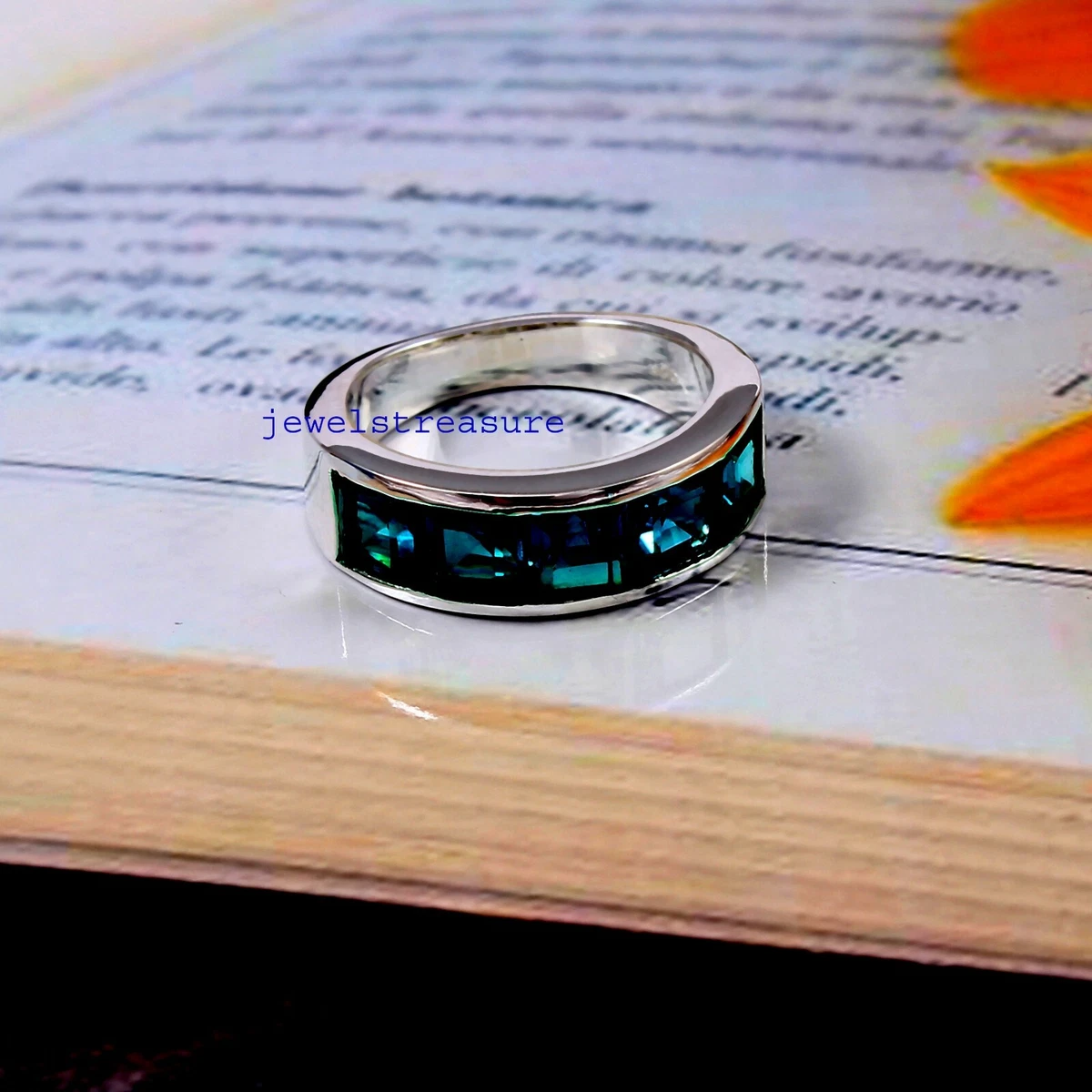 Set Di Anelli Con Zaffiro Blu A Taglio Aquilone Fedi Nuziali Per Lui E