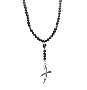 Biker Style Skull Rosary Necklace Black Matte Onyx - Picture 1 of 11