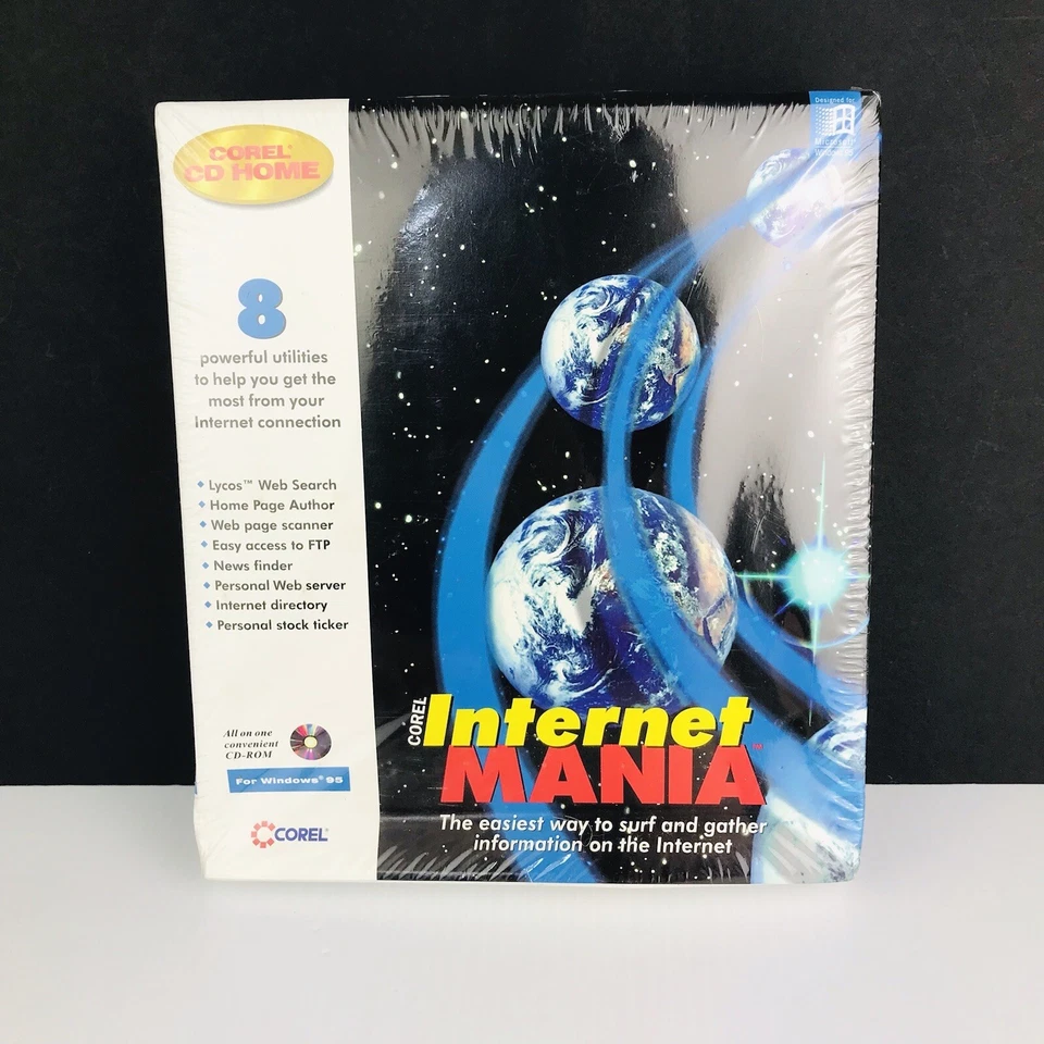 Corel Internet Mania CD Software Corel CD Home Windows 1995 New sealed - Image 1 of 4