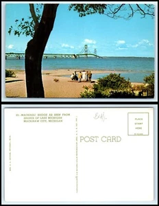 MICHIGAN Postcard - Mackinaw City, Mackinac Bridge from Lake Michigan Shores M38 - Picture 1 of 1