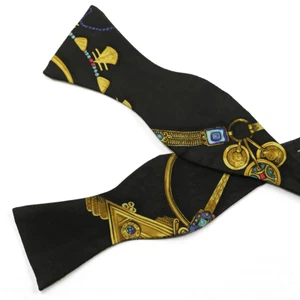100% Auth HERMES BOWTIE Silk Necktie Mens PARURES DES SABLES Pattern - Picture 1 of 4