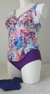 NATURANA Tankini weiß-floral 2 Slips blau lila Softschallen Größe 44 Cup B NEU - Bild 1 von 6