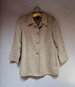 Lafayette 148 New York Women Size 4 Bamboo Button Linen Career Blazer Jacket Tan - Picture 1 of 10