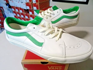 New Vans Sk8-Low Vintage Leather White/Green Sneakers SZ 13 MENS VN0009QRBDU - Picture 1 of 7