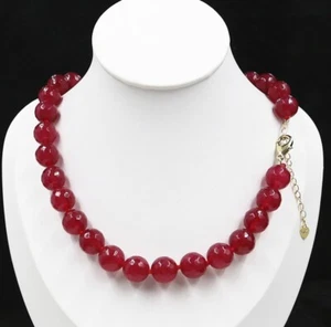 11-12 mm Red Ruby Bead Necklace 17" - Picture 1 of 3