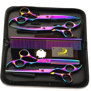 7" Professional Pet Dog Cat Grooming Scissors Hair Dressing Curved Trimmers Set - Picture 1 of 17