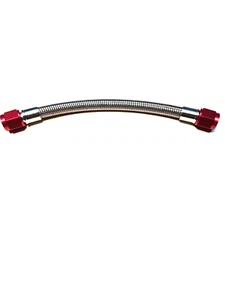 3AN 12" NITROUS OXIDE OR FUEL LINE STAINLESS BRAIDED HOSE RED ENDS - Picture 1 of 1