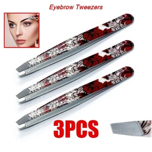 Set of 3 Beauty Eyebrow Hair Removal Tweezer Professional Slanted Steel Tools - Picture 1 of 3