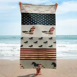 Stars and Stripes Beach Towel, American Flag Distressed, 4th of July Patriotic - Picture 1 of 3