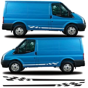 Checkered Side Stripes Decal Stickers Vinyl Kit Fits Ford Transit Van mk7 SWB - Picture 1 of 3