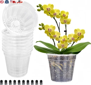 8 Pack Clear Plastic Orchid Pots with Holes for Outdoor Indoor Use - Picture 1 of 12