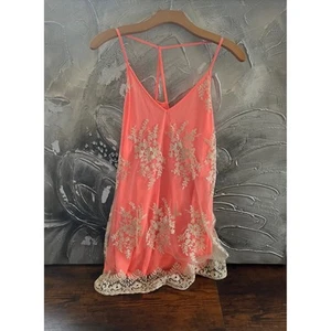 Jella Couture Lace Overlay Coral Sleeveless Lined Boho Fun Party Dress -Size S - Picture 1 of 22