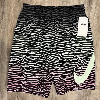 Bañador Nike para niños con estampado de cebra de 7", negro/rosa desvanecido talla L Foto 1 de 4