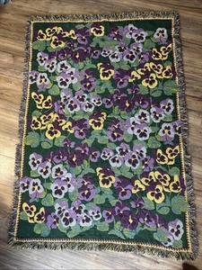 Purple Pansy Reversible Woven Throw Blanket 66in X 45in - Picture 1 of 4