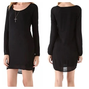 New JAMES PERSE Semi-Sheer Long Sleeve Black Mini Dress Bateau Neck WEB6654 Sz 2 - Picture 1 of 11