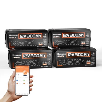 HUMSIENK Batería LiFePO4 300Ah 12V Batería Litio Bluetooth 100A BMS Sistema Solar Autocaravana