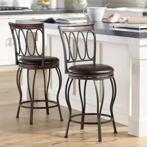 Metal Swivel Bar Stools Set of 2 Brown 24" High for Kitchen Counter Island Home - Picture 1 of 9