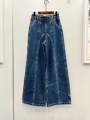 Женские укороченные джинсы с автопортретом на прямой молнии спереди укороченные брюки - Изображение 1 из 4