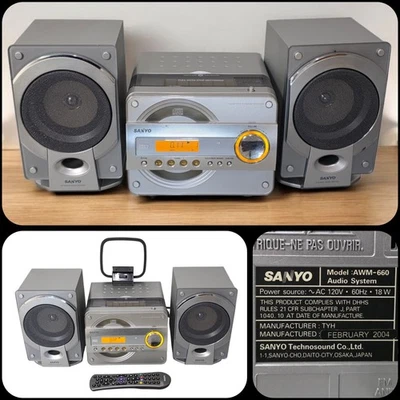 Sanyo AWM-660 CD Radio Cassette Bookshelf Stereo + Original Speakers & Remote* - Image 1 of 4