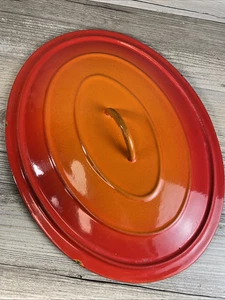 DESCOWARE Belgium Enamel Oval Cast Iron FE 12 Dutch Oven Orange Flame LID ONLY - Picture 1 of 11