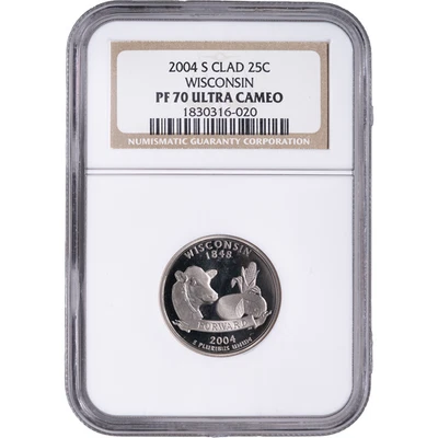 2004-S Clad Wisconsin State Quarter ~ NGC PF70 ULTRA CAMEO - Image 1 of 2