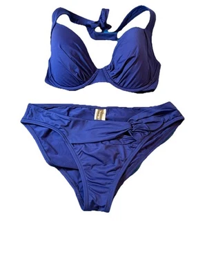 TOMMY BAHAMA PEARL SOLIDS Underwire Halter Bra Bikini 34D M Twist Front Hipster - Image 1 of 4