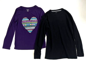 Lot of 2 Girl Size L 10/12 cat & jack purple heart & faded glory thermal Shirt - Picture 1 of 16