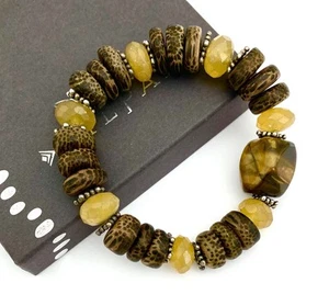 SILPADA Sterling Silver TIGER’S EYE-HONEY JADE-PALM WOOD Bracelet~#B1362~NEW! - Picture 1 of 5