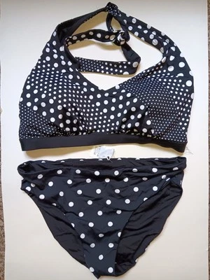 Traje de baño reversible a lunares negro mediano Lands End para mujer talla 8 Foto 1 de 4