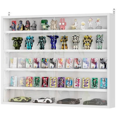 5-уровневый настенный шкаф-витрина с регулируемыми полками стеклянными дверцами белый - Изображение 1 из 4