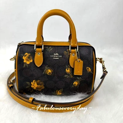 Coach Mini Rowan Crossbody Bag Sig Canvas With Floral Print CCF31 Walnut/Yellow - Image 1 of 4