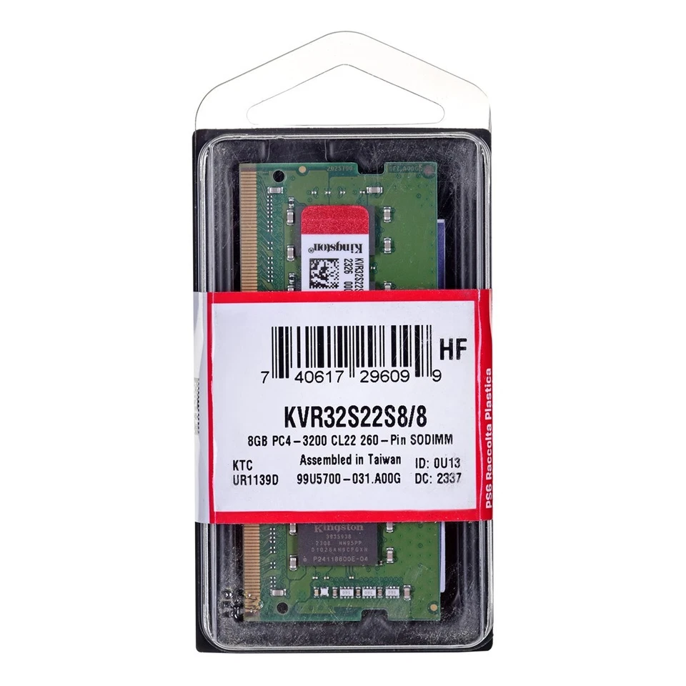 740617296099 Kingston Technology ValueRAM KVR32S22S8/8 memory module 8 GB 1 x 8  - Image 1 of 1