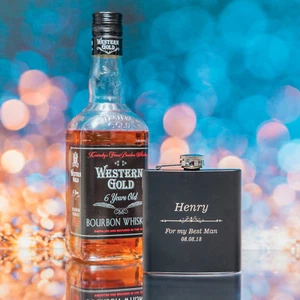 Personalised Engraved Stainless Steel Black 6oz Hip Flask,Best Man,Bithday!! - Picture 1 of 3