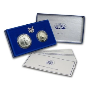(1) 1986 Statue of Liberty Silver Dollar & Half Dollar MS/UNC 2 Coin Set Box&COA - Picture 1 of 3