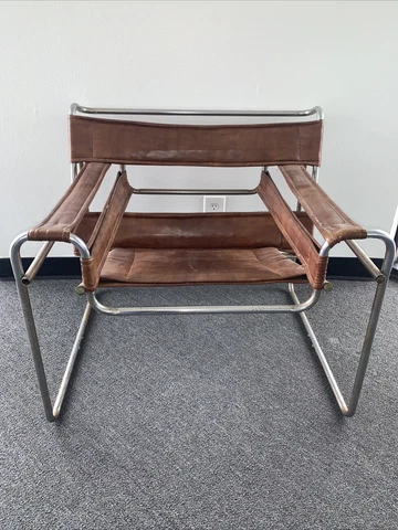 Vintage Gavina Knoll Stendig Marcel Breuer Wassily Chair Brown Leather Cover