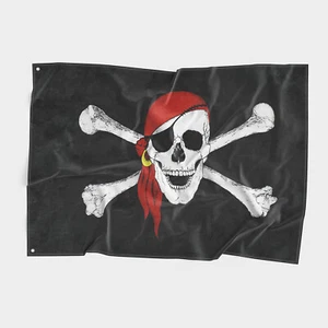 3x5' Jolly Roger Pirate Bandana Red Hat Skull Crossbones Flag 3'x5' House Banner - Picture 1 of 3
