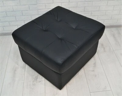 Schwarz Echt Leder Hocker PIK mit Stauraum Sitzhocker Fußhocker Leder Puff 60x55 - Bild 1 von 4