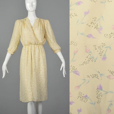Small 1980s Diane Von Furstenberg Cream Floral Secretary Dress VTG Semi Sheer - Image 1 of 4