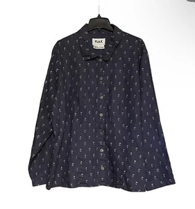 Flax Deadstock Linen Button Up Top Women’s 1G (18-20) Fall Shapely Shirt Blue - Picture 1 of 15