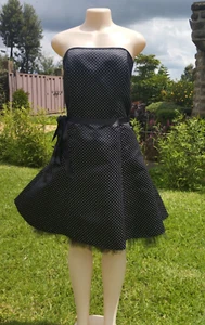 Vtg Jessica McClintock Gunne Sax Formal Strapless Polka Dot Dress Sz 13/14 Black - Picture 1 of 14